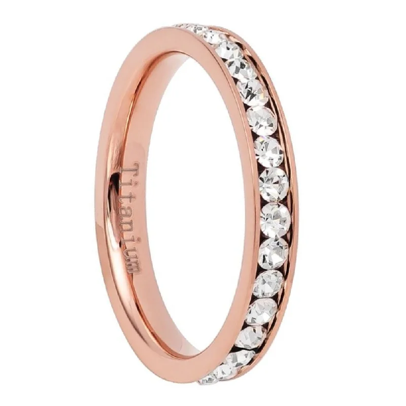 Rings Wear Insights-Stackable Rose Gold Titanium Women's Wedding Band with Cubic Zirconia