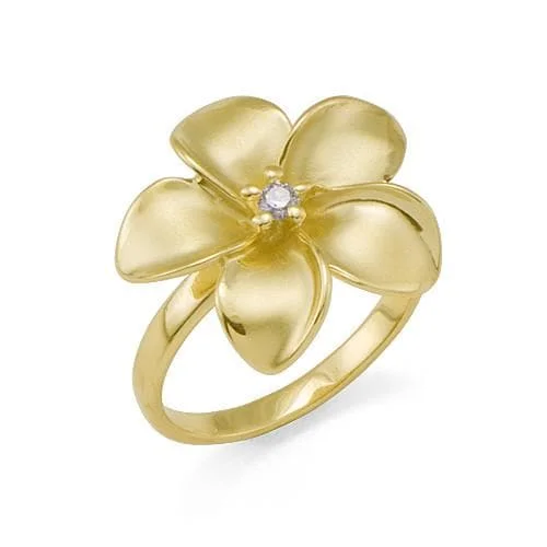 Rings For Sun-Kissed Skin-Plumeria Ring in Gold with Diamond - 18mm