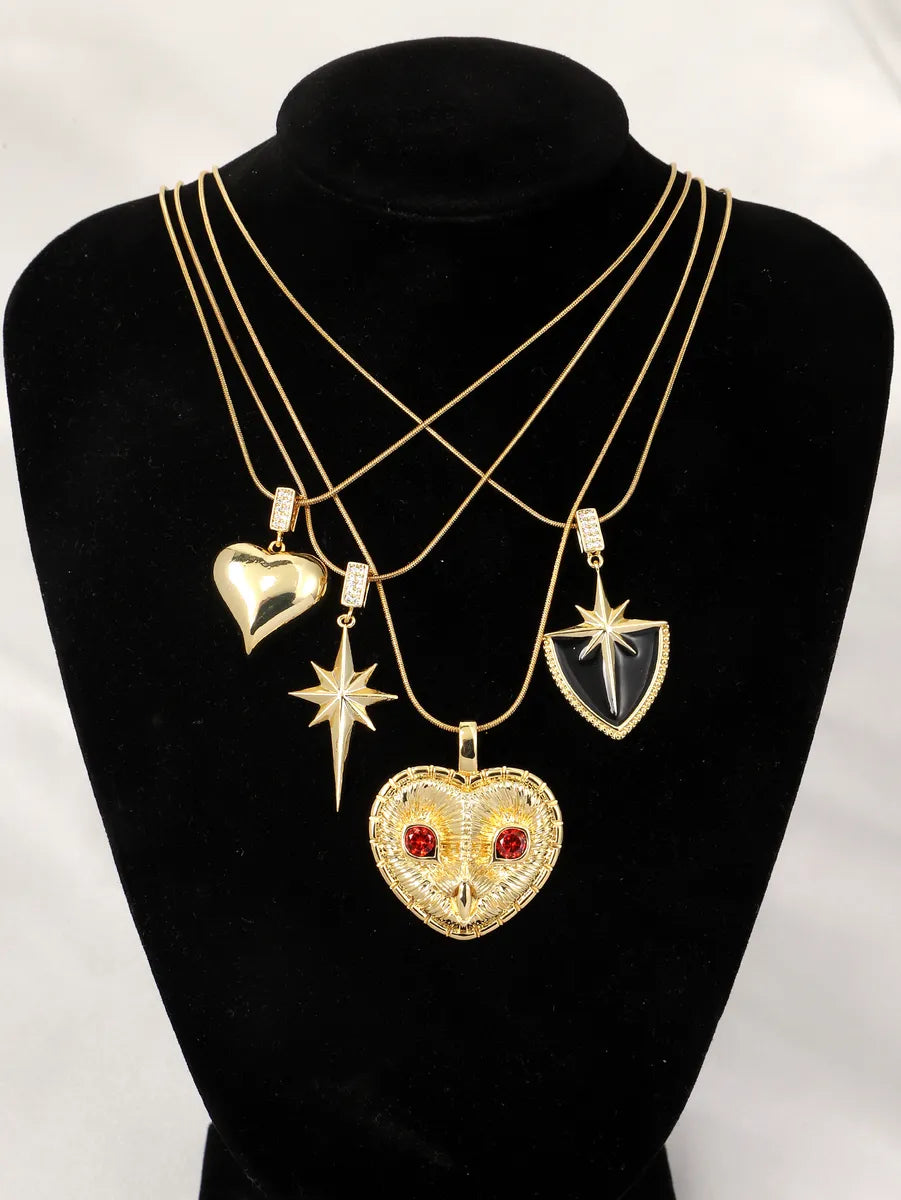 Low Flash Necklaces-Titanium Steel Copper 18K Gold Plated IG Style Star Heart Shape Owl Inlay Artificial Gemstones Pendant Necklace